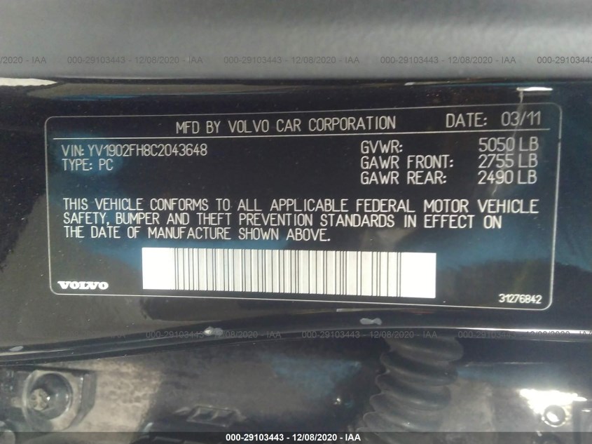 VOLVO S60 YV1902FH8C2043648