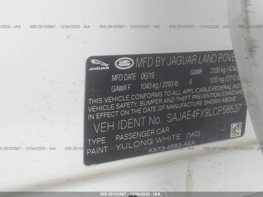 JAGUAR XE SAJAE4FX9LCP58537