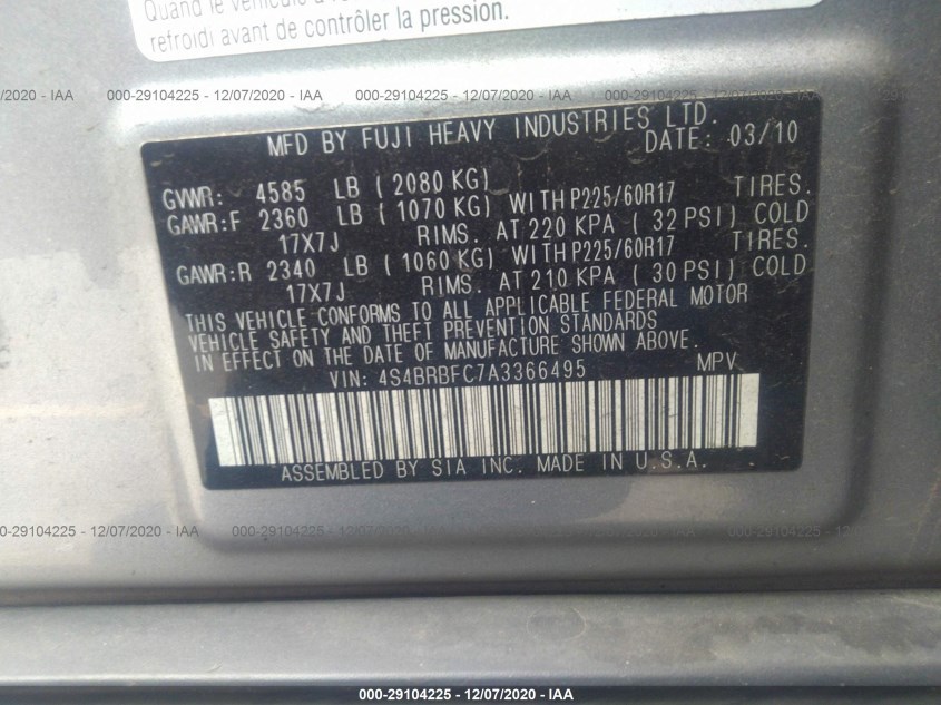 SUBARU OUTBACK 4S4BRBFC7A3366495