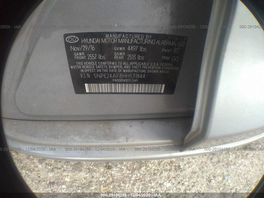 HYUNDAI SONATA 5NPE24AF8HH531844