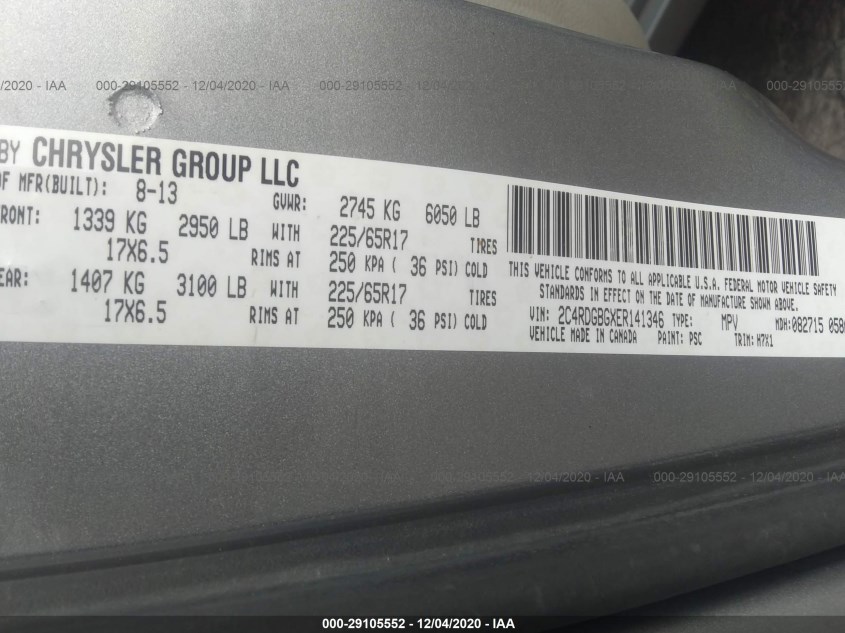 DODGE GRAND CARAVAN 2C4RDGBGXER141346