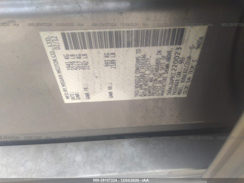 NISSAN ALTIMA 1N4AL2AP9CC220023