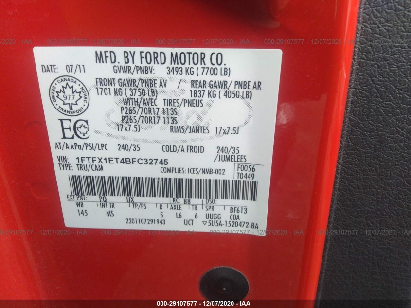 FORD F-150 1FTFX1ET4BFC32745