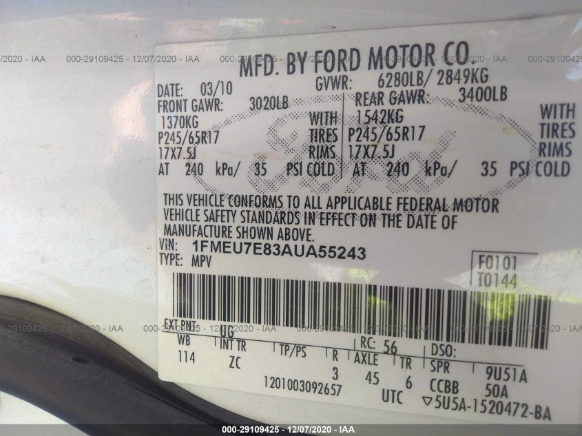 FORD EXPLORER 1FMEU7E83AUA55243