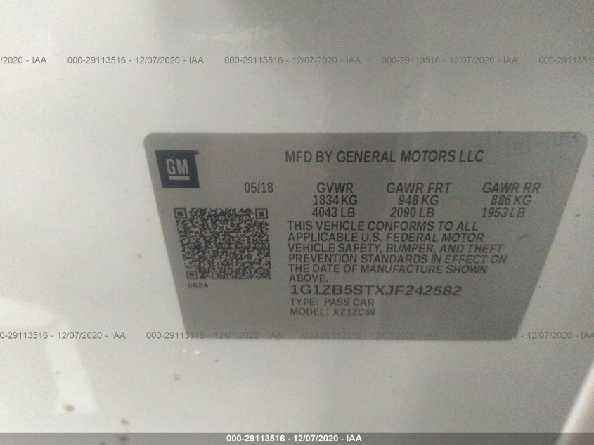 CHEVROLET MALIBU 1G1ZB5STXJF242582