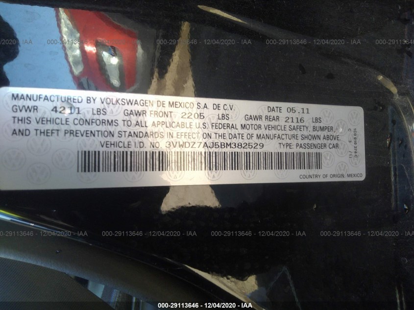 VOLKSWAGEN JETTA SEDAN 3VWDZ7AJ5BM382529