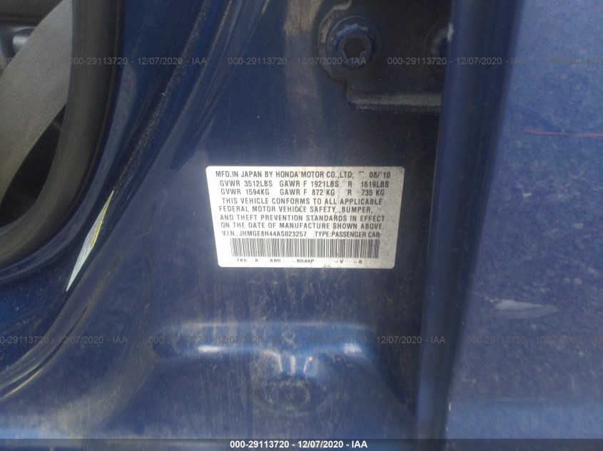 HONDA FIT JHMGE8H44AS023257