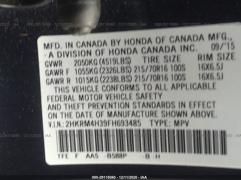 HONDA CR-V 2HKRM4H39FH693485