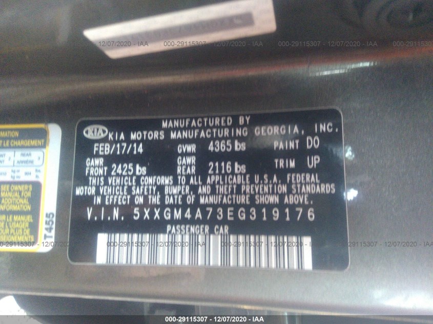 KIA OPTIMA 5XXGM4A73EG319176
