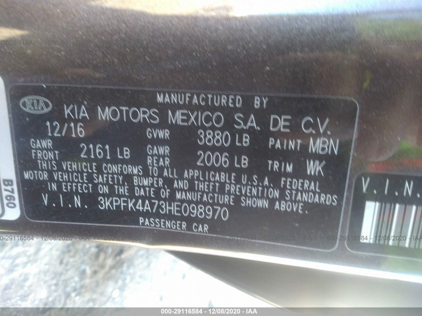 KIA FORTE 3KPFK4A73HE098970