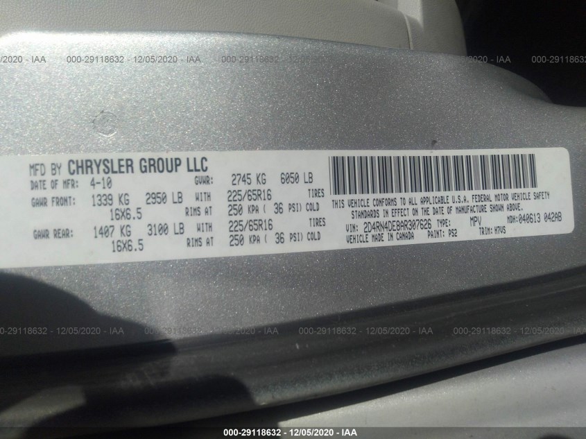 DODGE GRAND CARAVAN 2D4RN4DE8AR307626