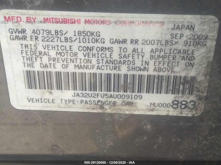 MITSUBISHI LANCER JA32U2FU5AU009109