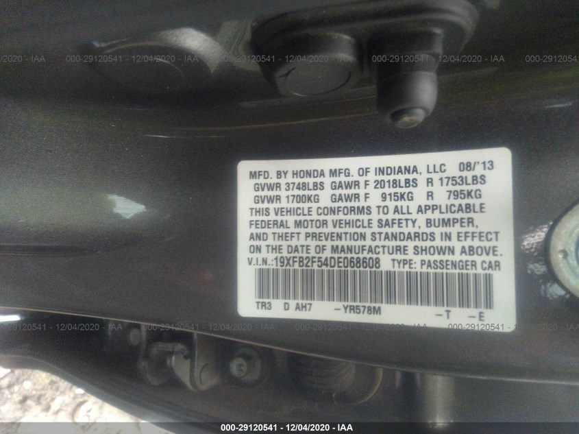 HONDA CIVIC SDN 19XFB2F54DE068608