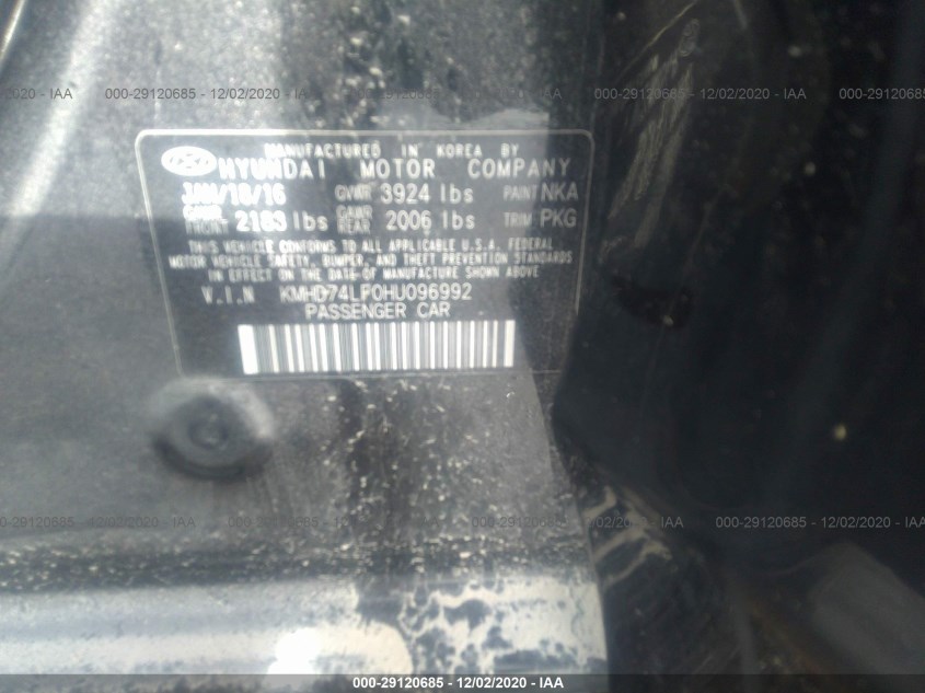 HYUNDAI ELANTRA KMHD74LF0HU096992