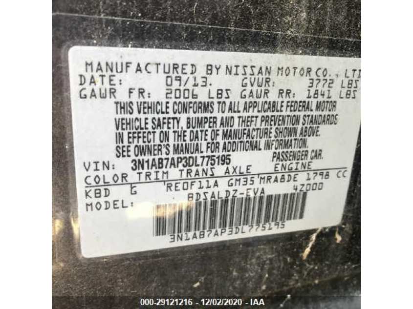 NISSAN SENTRA 3N1AB7AP3DL775195