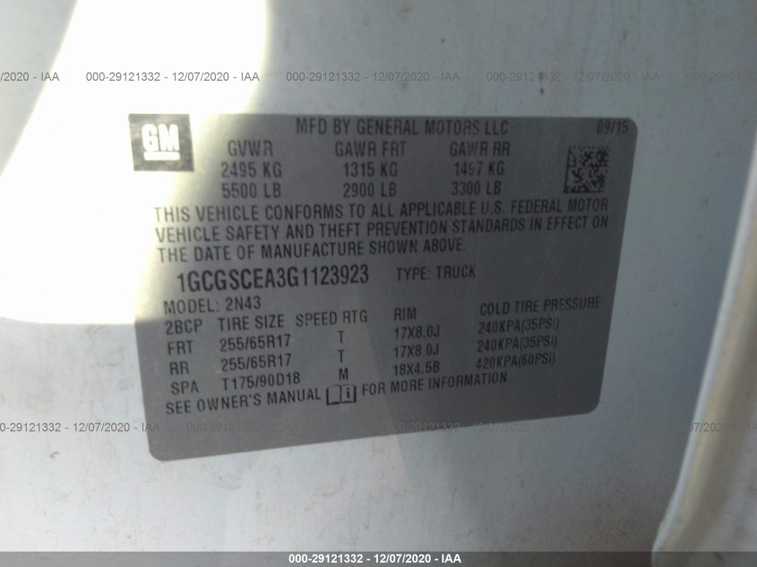 CHEVROLET COLORADO 1GCGSCEA3G1123923