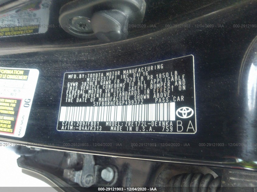 TOYOTA COROLLA 5YFBURHE6GP499372