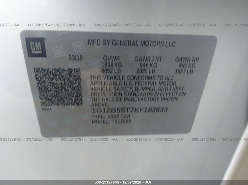 CHEVROLET MALIBU 1G1ZB5ST7KF183833