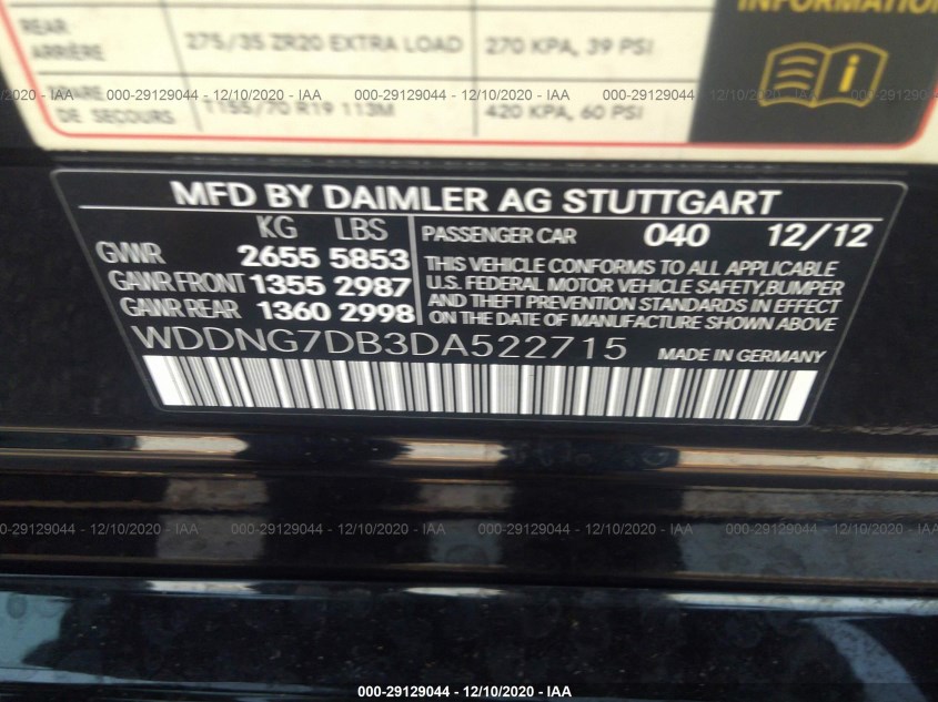 MERCEDES-BENZ S-CLASS WDDNG7DB3DA522715