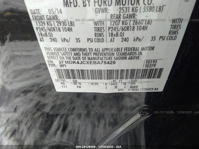 FORD EDGE 2FMDK4JCXEBA75429