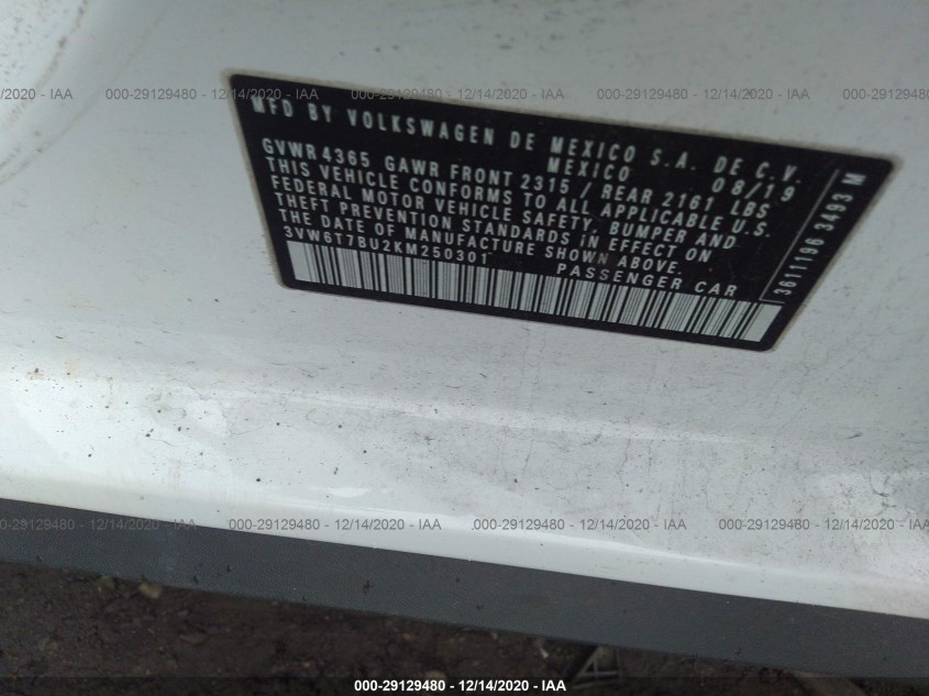 VOLKSWAGEN JETTA GLI 3VW6T7BU2KM250301