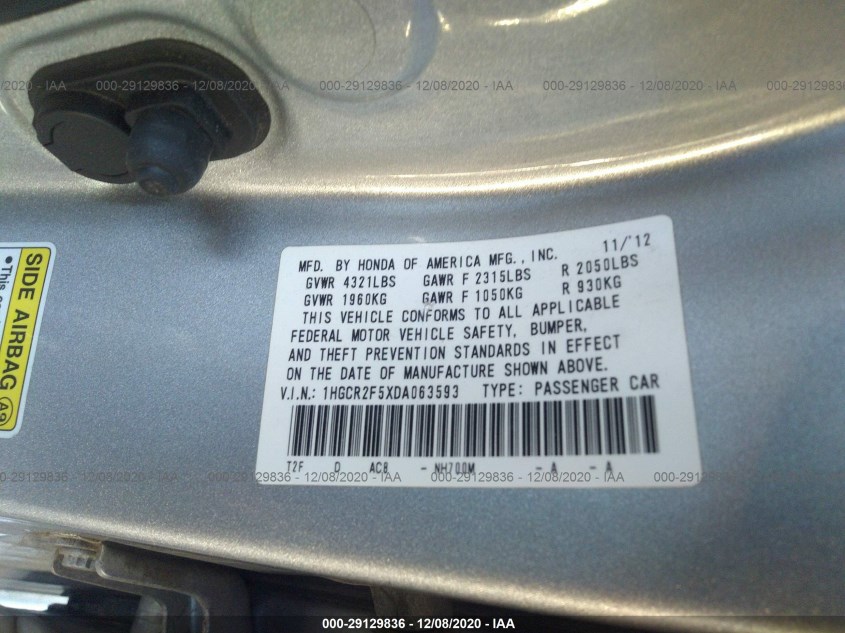 HONDA ACCORD SDN 1HGCR2F5XDA063593