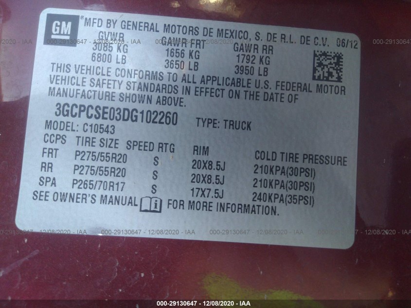 CHEVROLET SILVERADO 1500 3GCPCSE03DG102260