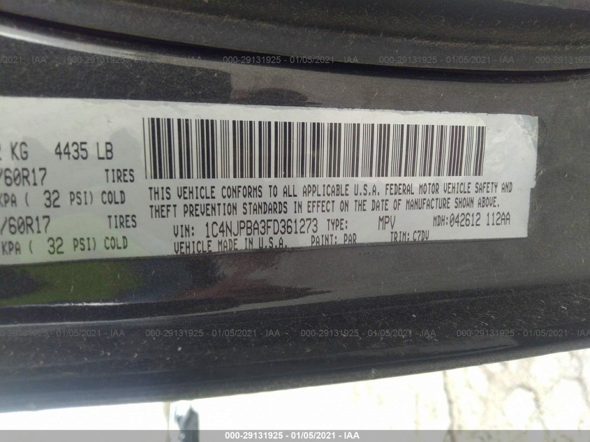 JEEP PATRIOT 1C4NJPBA3FD361273