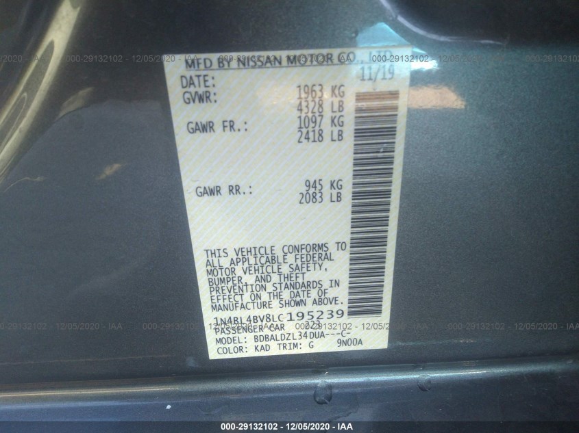 NISSAN ALTIMA 1N4BL4BV8LC195239