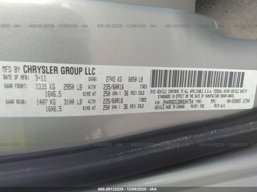 CHRYSLER TOWN & COUNTRY 2A4RR8DG3BR694754