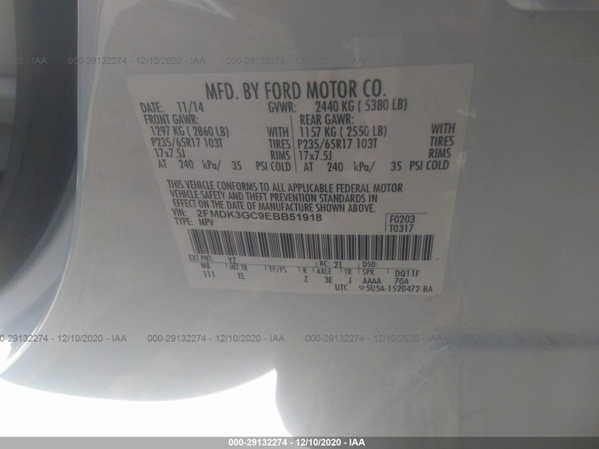FORD EDGE 2FMDK3GC9EBB51918