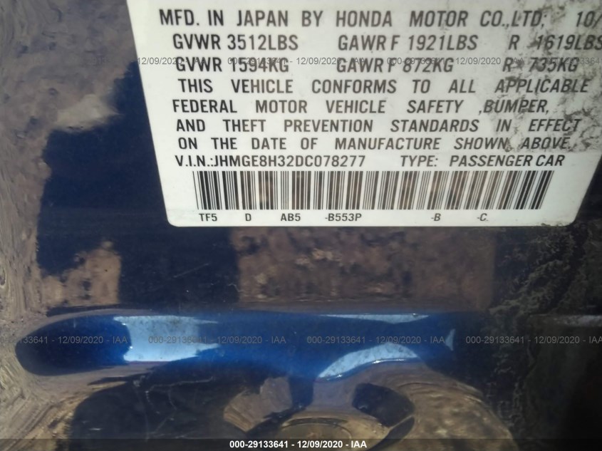 HONDA FIT JHMGE8H32DC078277