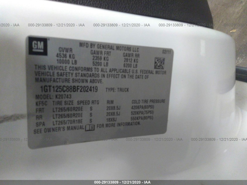GMC SIERRA 2500HD 1GT125C88BF202419