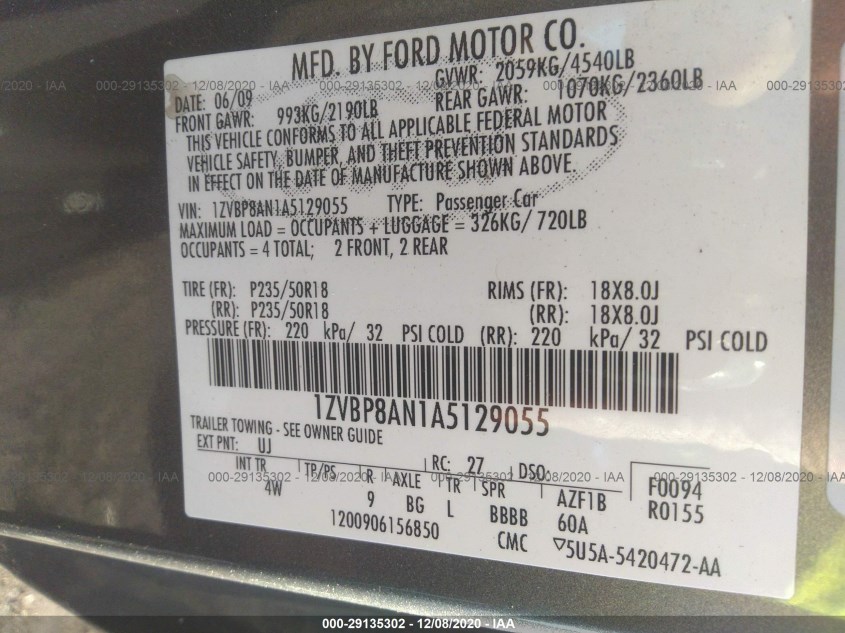 FORD MUSTANG 1ZVBP8AN1A5129055