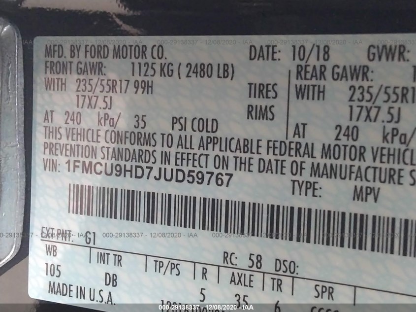 FORD ESCAPE 1FMCU9HD7JUD59767