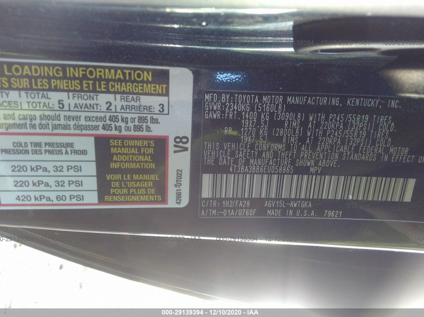 TOYOTA VENZA 4T3BA3BB6EU058865