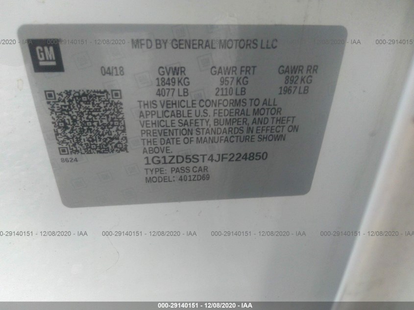 CHEVROLET MALIBU 1G1ZD5ST4JF224850