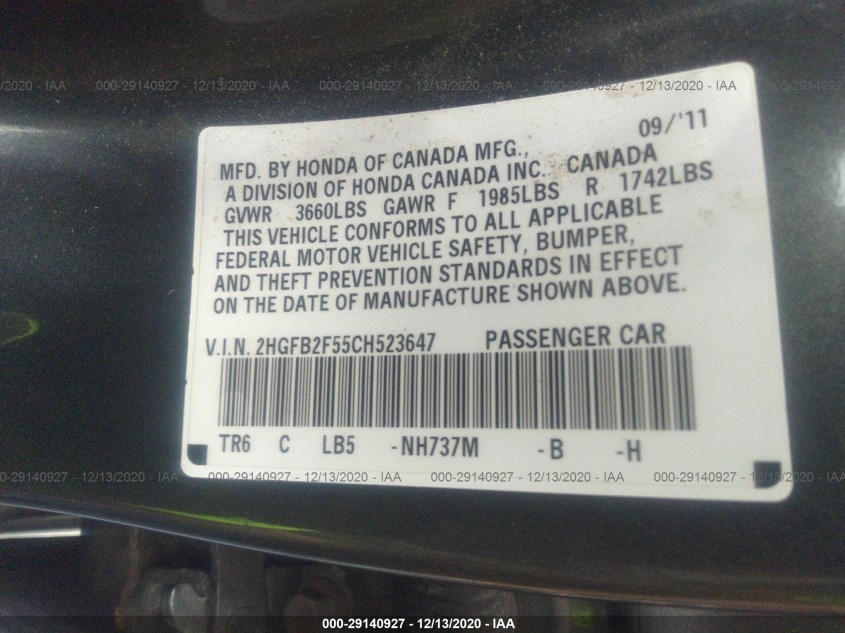 HONDA CIVIC SDN 2HGFB2F55CH523647