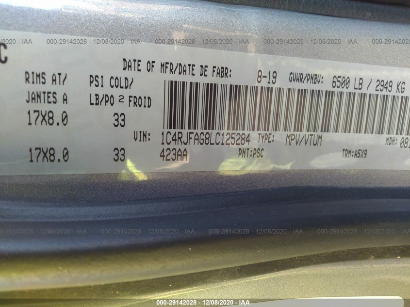 JEEP GRAND CHEROKEE 1C4RJFAG8LC125284