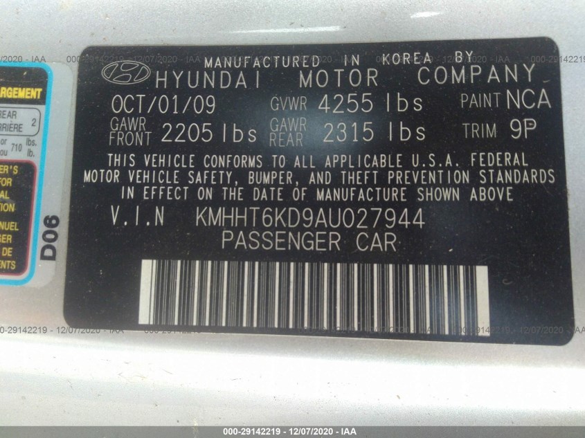 HYUNDAI GENESIS COUPE KMHHT6KD9AU027944