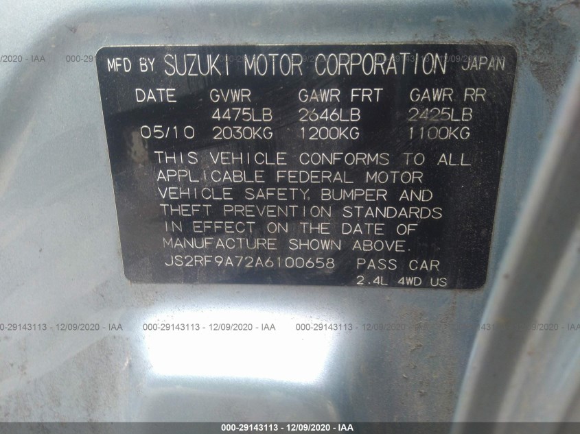SUZUKI KIZASHI JS2RF9A72A6100658