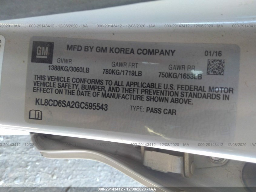 CHEVROLET SPARK KL8CD6SA2GC595543