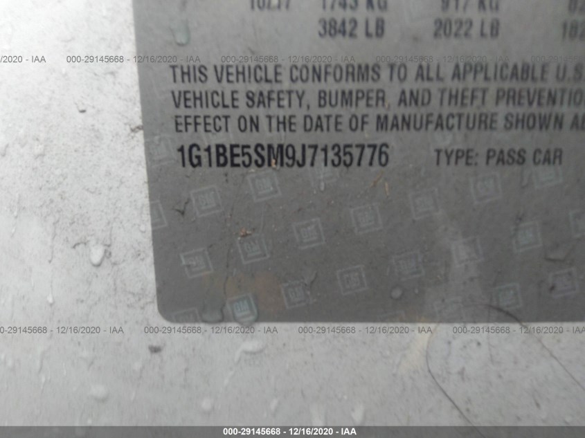 CHEVROLET CRUZE 1G1BE5SM9J7135776