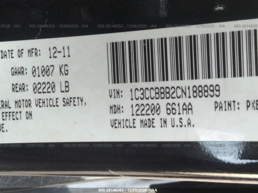 CHRYSLER 200 1C3CCBBB2CN188899