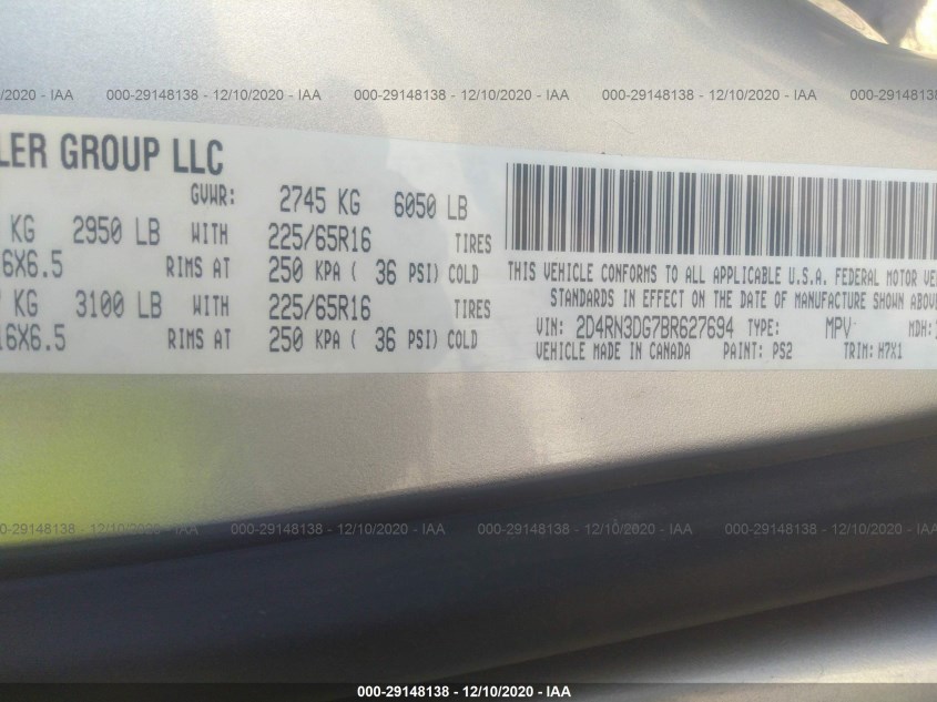 DODGE GRAND CARAVAN 2D4RN3DG7BR627694