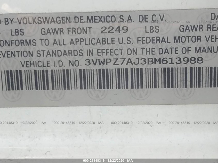 VOLKSWAGEN JETTA SPORTWAGEN 3VWPZ7AJ3BM613988