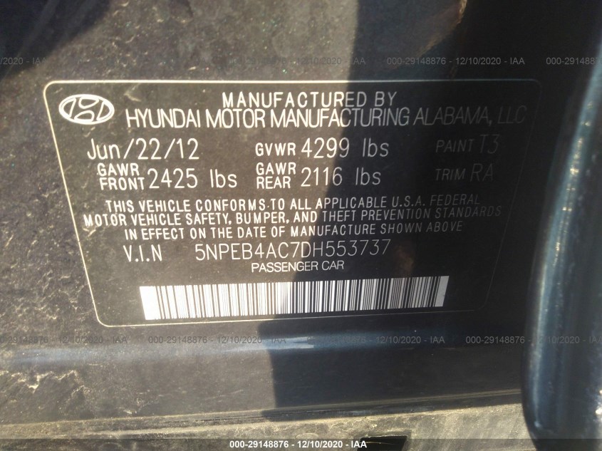 HYUNDAI SONATA 5NPEB4AC7DH553737