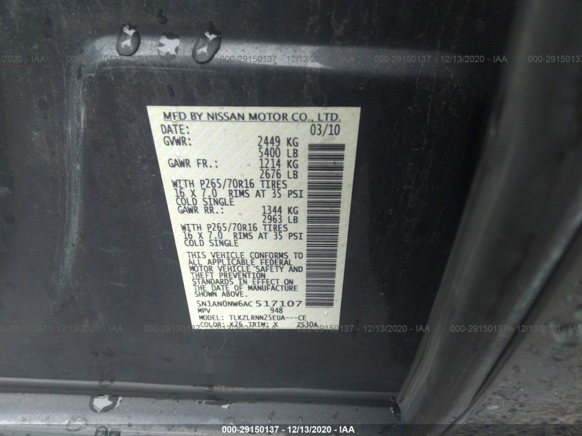 NISSAN XTERRA 5N1AN0NW6AC517107