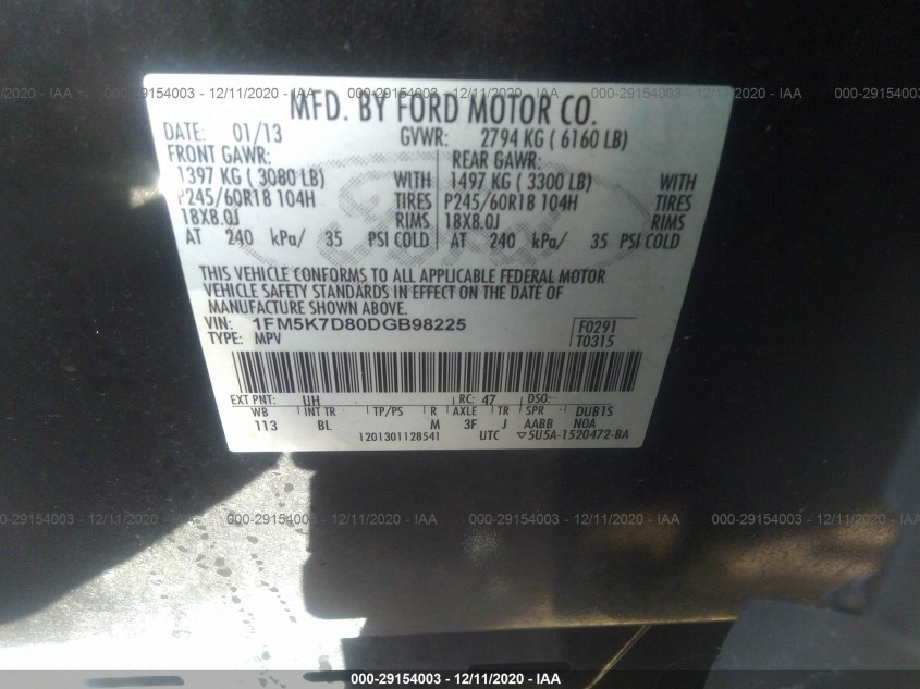 FORD EXPLORER 1FM5K7D80DGB98225