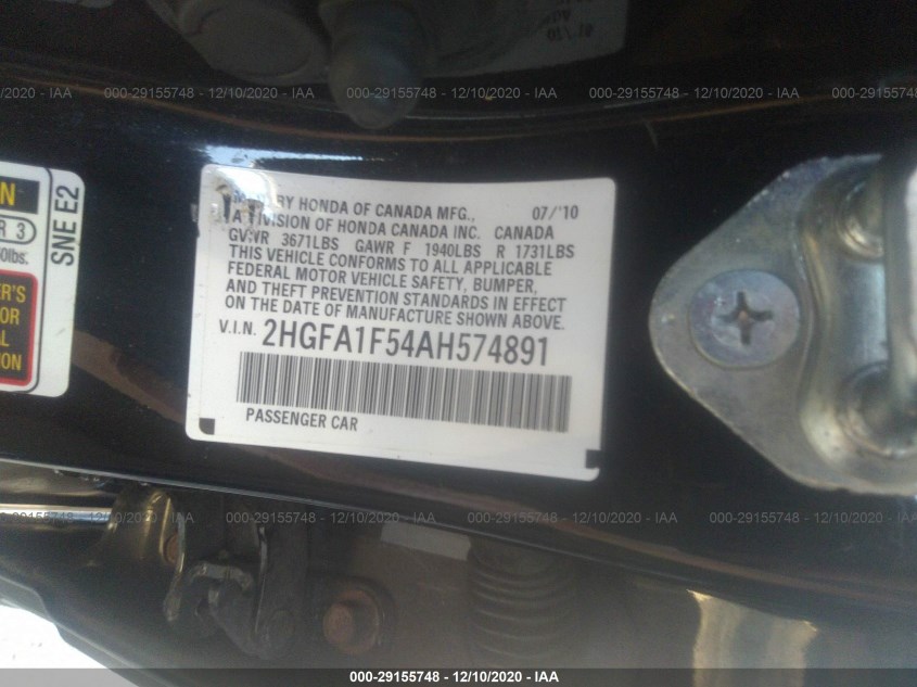 HONDA CIVIC SDN 2HGFA1F54AH574891